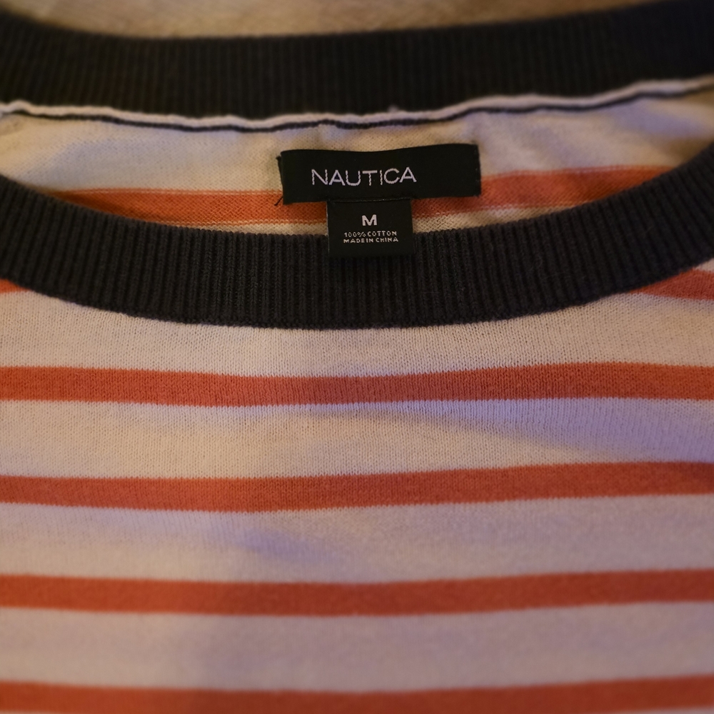 Nautica Orange and White Striped Crewneck - Picture 3 of 3